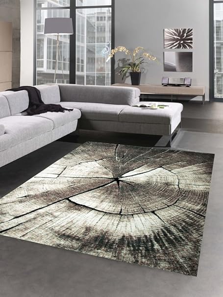 Carpetia Designer Teppich Wohnzimmerteppich Kurzflor Baumstamm Holz Optik braun Größe 160 cm Rund