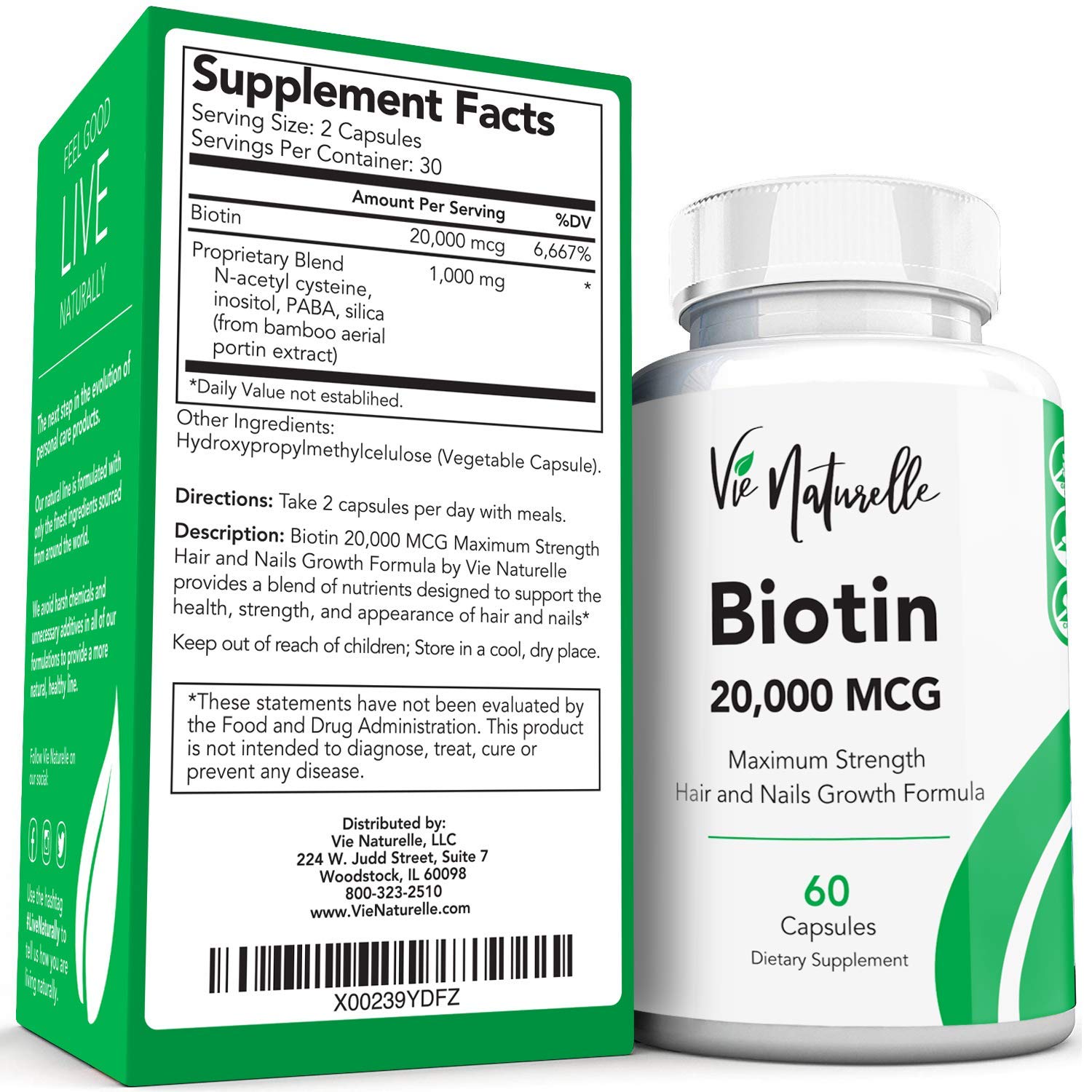 Biotin 10000mcg Supplement 2X Strength (20,000mcg) Hair & Nail Growth
