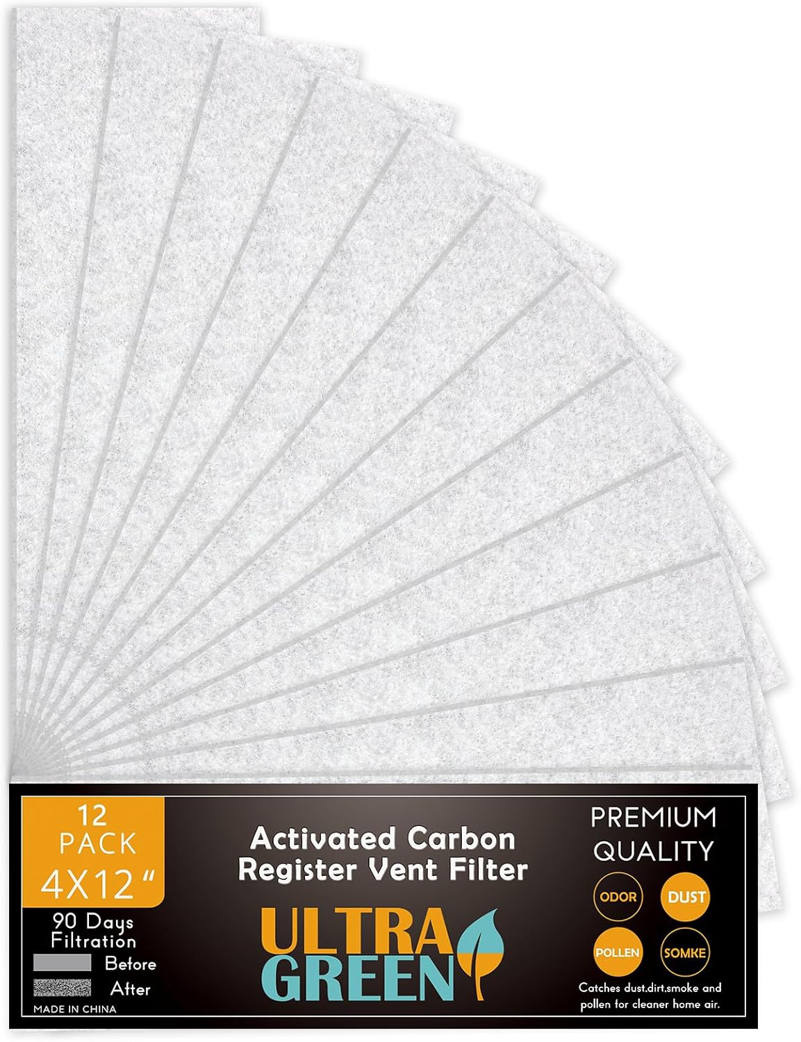 Registers, Grilles & Vents - 4 x 12 Inch Air Vent Filters Premium Floor AC Pre-Filter Work in Indoor Home Purifier, Air Conditioner Reduce Dust, Dirt, Smoke, Pollen 4