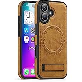 Lunivop Compatibility with iPhone 17 Case Magnetic Kickstand [Compatible with Magsafe ] Wireless Charging PU Leather Stand Rugged Protection for iPhone 17 Phone Cases Best 2025 Brown