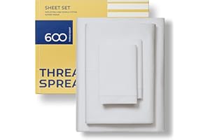 THREAD SPREAD 600 TC Queen Size Bed Sheet Set - 100% Cotton Sheets - Silky & Soft Like Egyptian Cotton - Fits Mattress Upto 18'' DEEP Pocket, Sateen Weave 4Pc Bed Sheets - Hotel Quality Cotton Sheets (Silver)