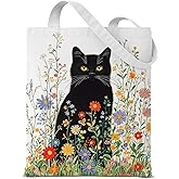 QYCFDXD Canvas Aesthetic Tote Bag for Women, Cute Cat Reusable Grocery Shoulder Bag for Shopping Travel Beach