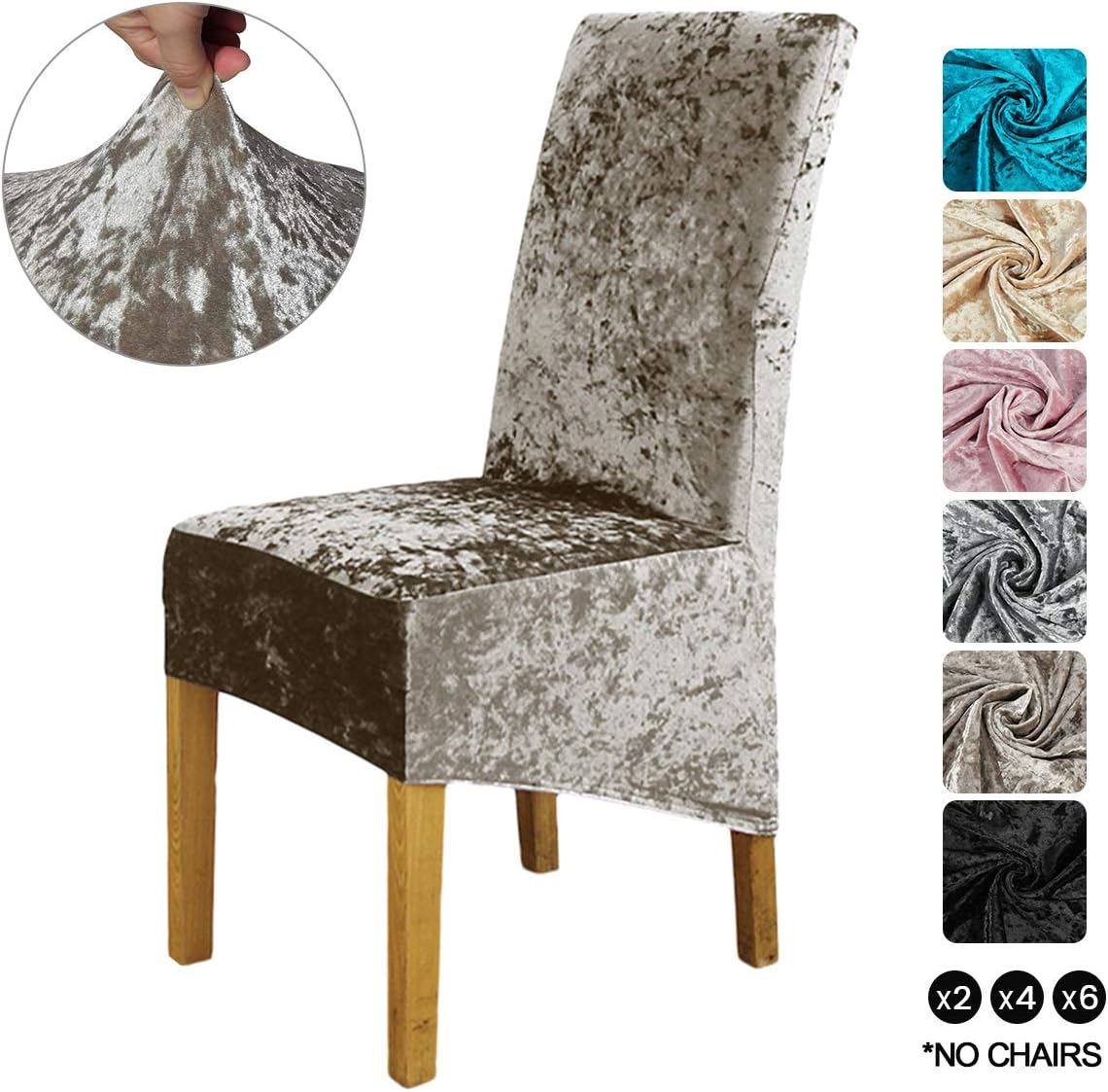 Crushed Velvet Dining Chair Covers, 6 Pcs Stretch Chair Protective