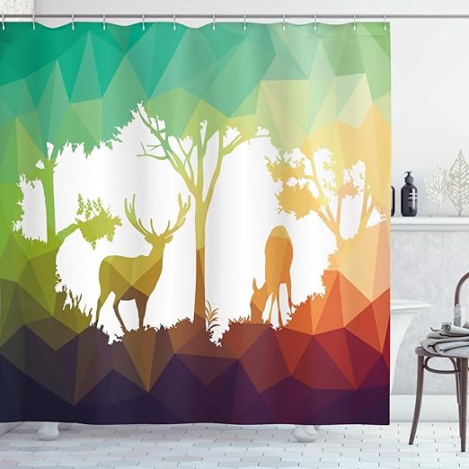Amazon Com Ambesonne Africa Shower Curtain Fractal Deer Family