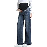 CFRTMTBB Women's Maternity Jeans Wide Leg Over The Belly Support Stretch Pregnancy Denim Loose Wide Pants with Pockets