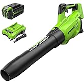 Greenworks 40V (130 MPH / 550 CFM ) Brushless Axial Leaf Blower, Ultra-Powerful for Wet Leaves, Heavy Debris, Gravel and Driveway Snow, Includes 4.0Ah Battery and Charger