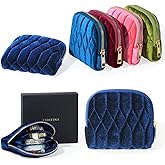 Vidifina Small Travel Jewelry Case, Mini Travel Jewelry Bag with Zipper, 5-Layer Velvet Organizer Pouch for Bracelet Rings Earrings - Diamond Stitched Velvet Navy Blue