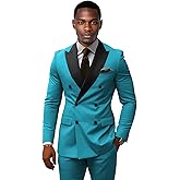 2 Piece Mens Double Breasted Suit Peak Lapel Formal Slim Fit Wedding Suits for Men Double Breasted Blazer Pant Set