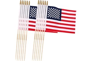UELFBABY 12 Pcs 12x18 Inch American Flags on Stick, American Flags for Outside, USA Stick Flag with Handheld and Grounded Multi-Purpose Flagpole, Memorial Day Decorations, 4th of July, Veterans Day, Patriotic Decorations