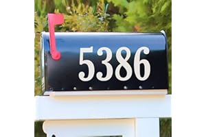 BATTOO Reflective White 4" Mailbox Numbers Sticker Decal Die Cut Rustic Style 2 Sets Premium Vinyl Numbers Self Adhesive for Mailbox, Signs, Window, Door, Cars, Trucks, Home, Business, Address Number