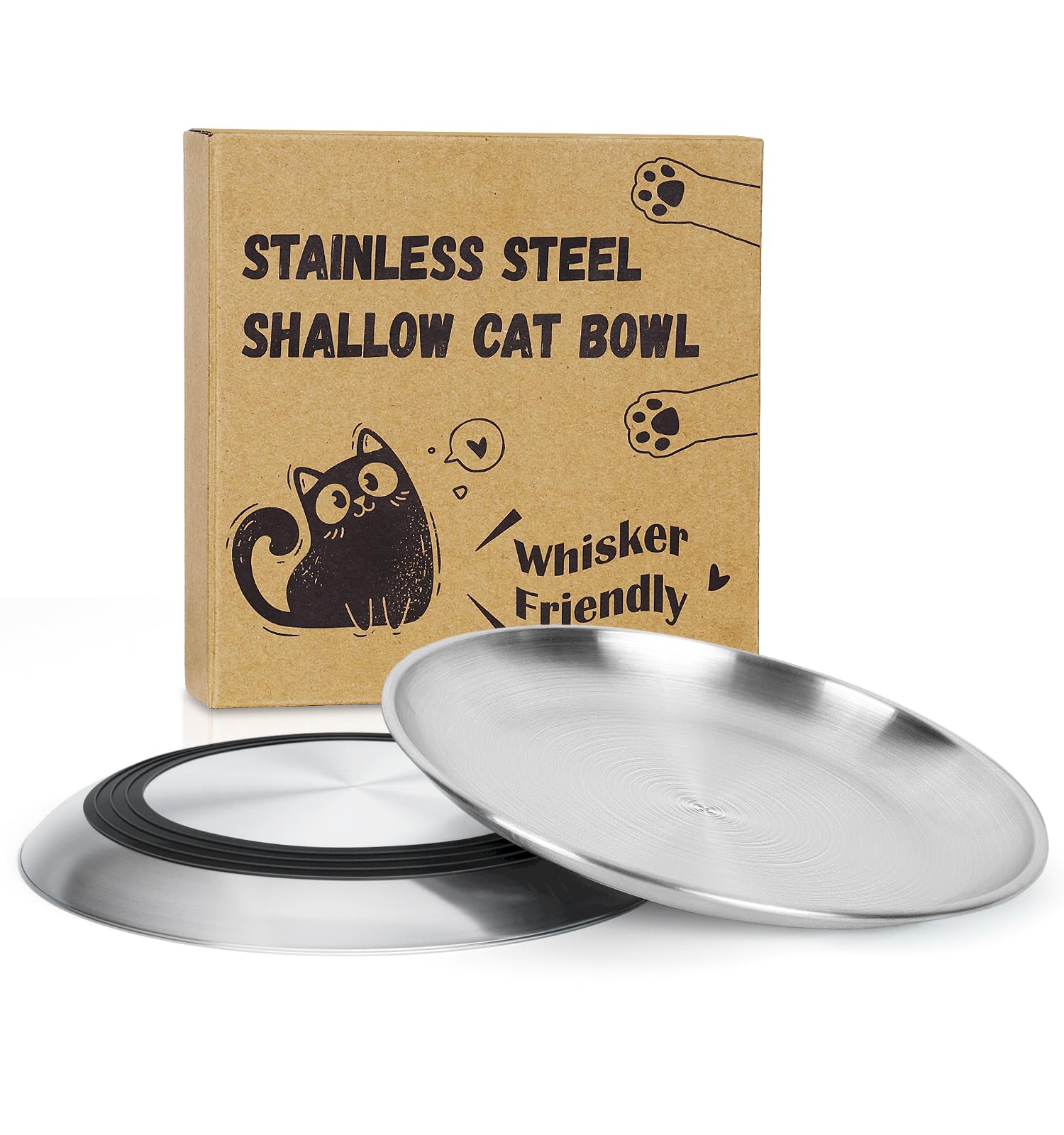 Photo 1 of Supet Cat Plates for Wet Food, Non-Slip Whisker Friendly Bowls, Stainless Steel Shallow Wide Dishes for Indoor Cats (13Oz, 2Pcs)