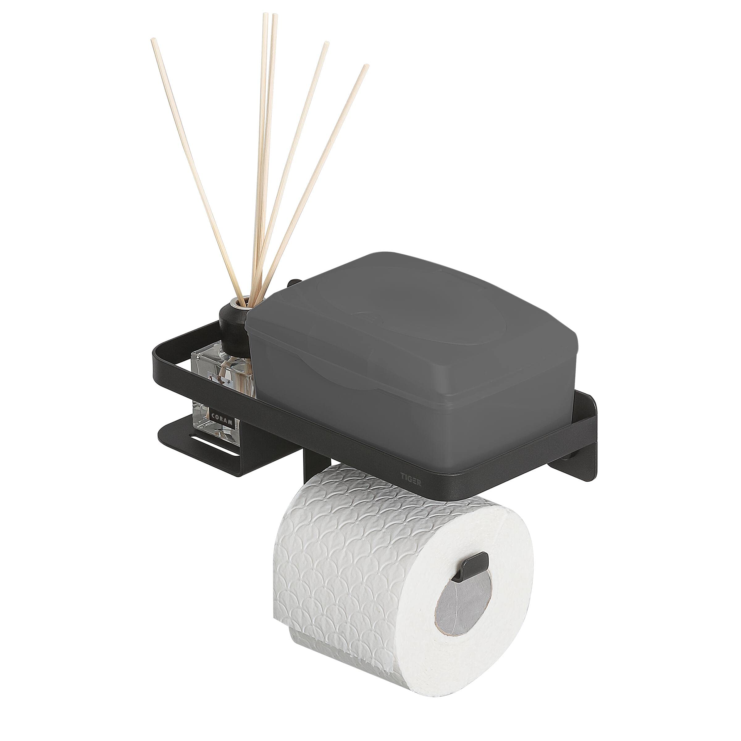 Tiger Caddy Toilet Roll Holder with Shelf 24 cm Black