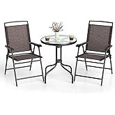 Goplus Bistro Table and Chairs Set of 2, Outdoor 3 Piece Patio Bistro Set with 1.57” Umbrella Hole, Tempered Glass Tabletop,