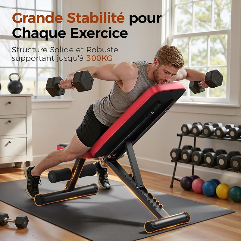 Banc de musculation réglable pour salle de sport à la maison, charge maximale de 300 kg, banc d’entraînement avec 8 positions de dossier pour poitrine, épaules et bras