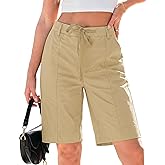 luvamia Bermuda Shorts for Women Trendy High Waist Knee Length Chino Long Shorts Drawstring Summer Casual Short 9"