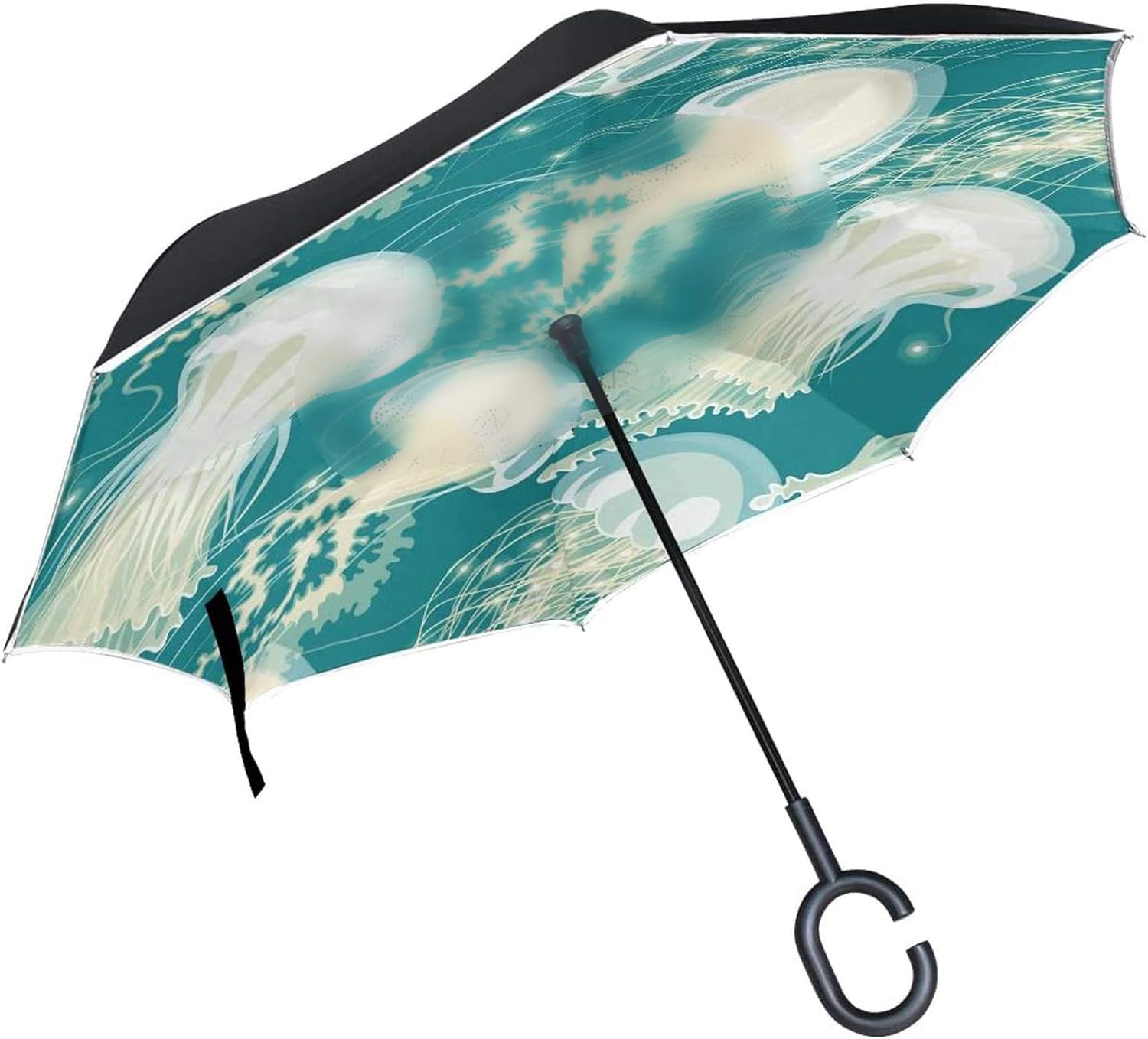 Ocean Sea Jellyfish Inverted Umbrella,CShaped Handle