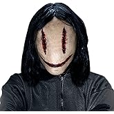 greitenty Scary Smiley Killer Mask with Hair Creepy Devil Stitching Realistic Mask Horror Latex Zombie Ghost Headgear