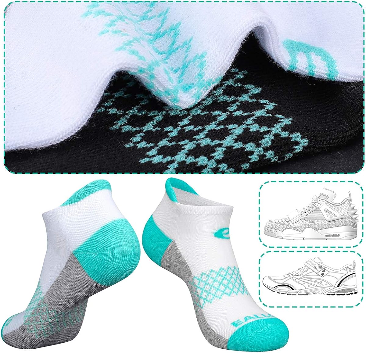 Eallco Womens Ankle Socks 6 Pairs Running Athletic Cushioned Socks: Clothing
