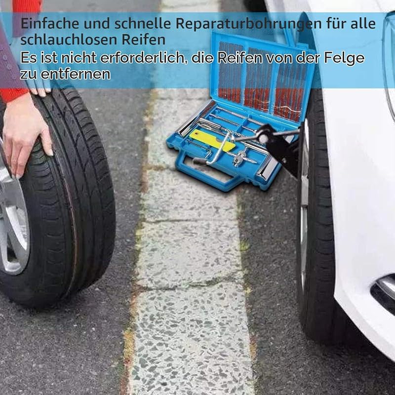 Reifenreparaturset, 53-teiliges Reifenreparaturset, Auto Tragbares Reifenreparaturset für Auto, LKW, Motorrad, Wohnmobil, Traktor, SUV