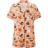 Miqil Women Cute 2 Piece Pajama Set Y2K Halloween Print Button Down Short Sleeve Shirt Shorts Loose Fit Casual Loungewear
