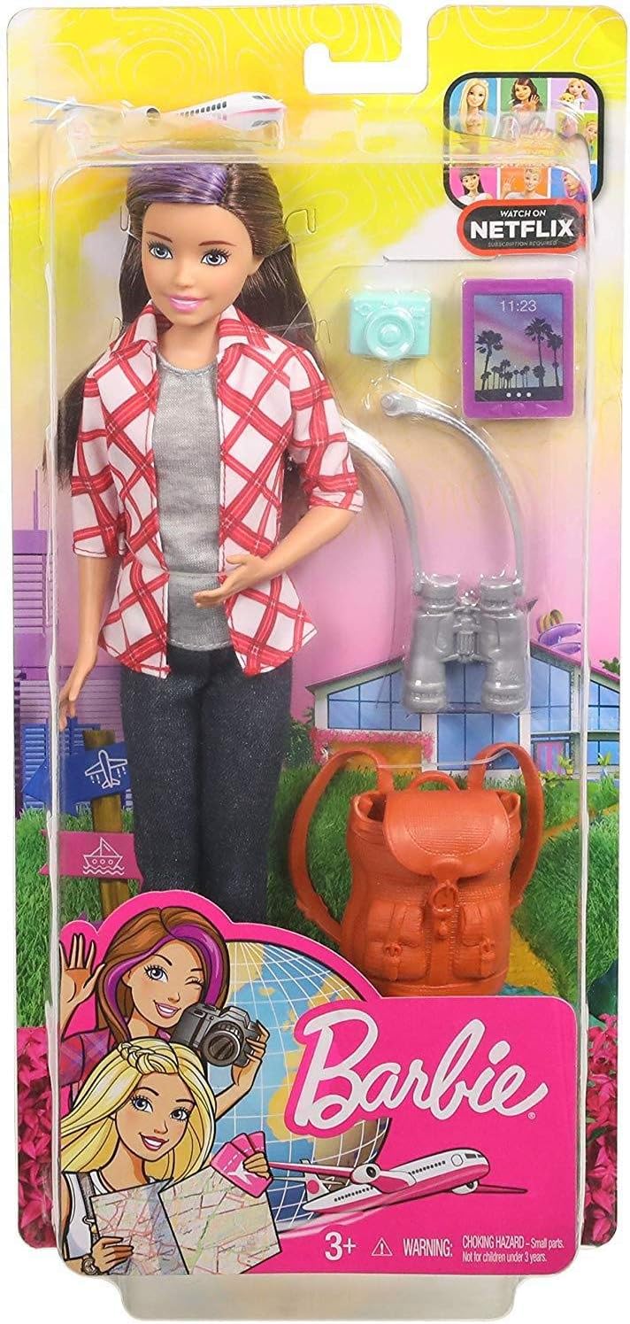Barbie Travel Skipper Doll, with Purple Streak, with 4