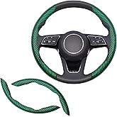 2pcs Universal Fit Carbon Fiber Steering Wheel Cover, Anti-Skid Steering Wheel Cover/Segmented Steering Wheel Protector/Car Interior Accessories (Bright Green)