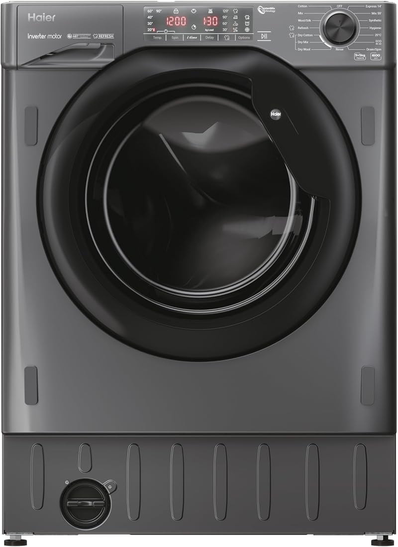Haier HWDQ90B416FWBRUK 9/5 kg Integrated Washer Dryer Graphite Black