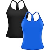 MathCat Workout Tank Tops for Women with Built in Bra, Sleeveless Gym Tops Seamless Racerback Athletic Yoga Shirts 2 Pack