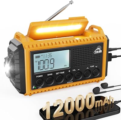 ROCAM Emergency Radio 12000mAh Solar Wind Up AM FM SW IPX6 SOS Torch