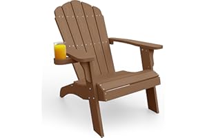 YEFU Oversized Plastic Adirondack Chair with Cup-Holder (Large Dual-Purpose), Weather Resistant, Poly Lumber Outdoor Chairs Duty Rating Widely Used in Patio, Lawn, Outside, Deck, Garden Chairs-Teak