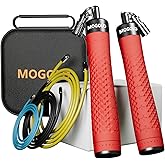 MOGOLD 1/4 lb 1/2lb Weighted Jump Rope Set, 3 PVC Rope Cords 118in, Anti-Slip Handles with Quick Release, Carrying Case, Black