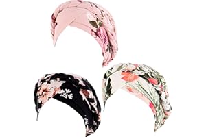 QIABAO 3 Pack Womens Printed Turban Hat Head Wraps Covers Chemo Cancer Beanies Cap Headwear