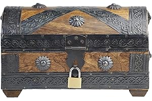 Brynnberg - Pirate Treasure Chest Storage Box - Pirat S 7.9x4.3x4.3 - Durable Wooden Treasure Chest with Lock - Unique Handmade Decorative Wood Storage Box - Vintage Wood Chest Box - The Best Gift