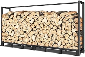 Lilybud--lily 8FT Firewood Rack Outdoor Indoor, Firewood Log Rack Holder with Reinforced Bumper for Fireplace Wood Storage, Heavy Duty Metal Pile Log Stand Stacker Holder for Patio Outdoor