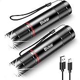 Blukar LED Flashlight Rechargeable 2 Pack, Super Bright Small Handheld Flashlights- Zoomable, Adjustable Brightness, Long Las