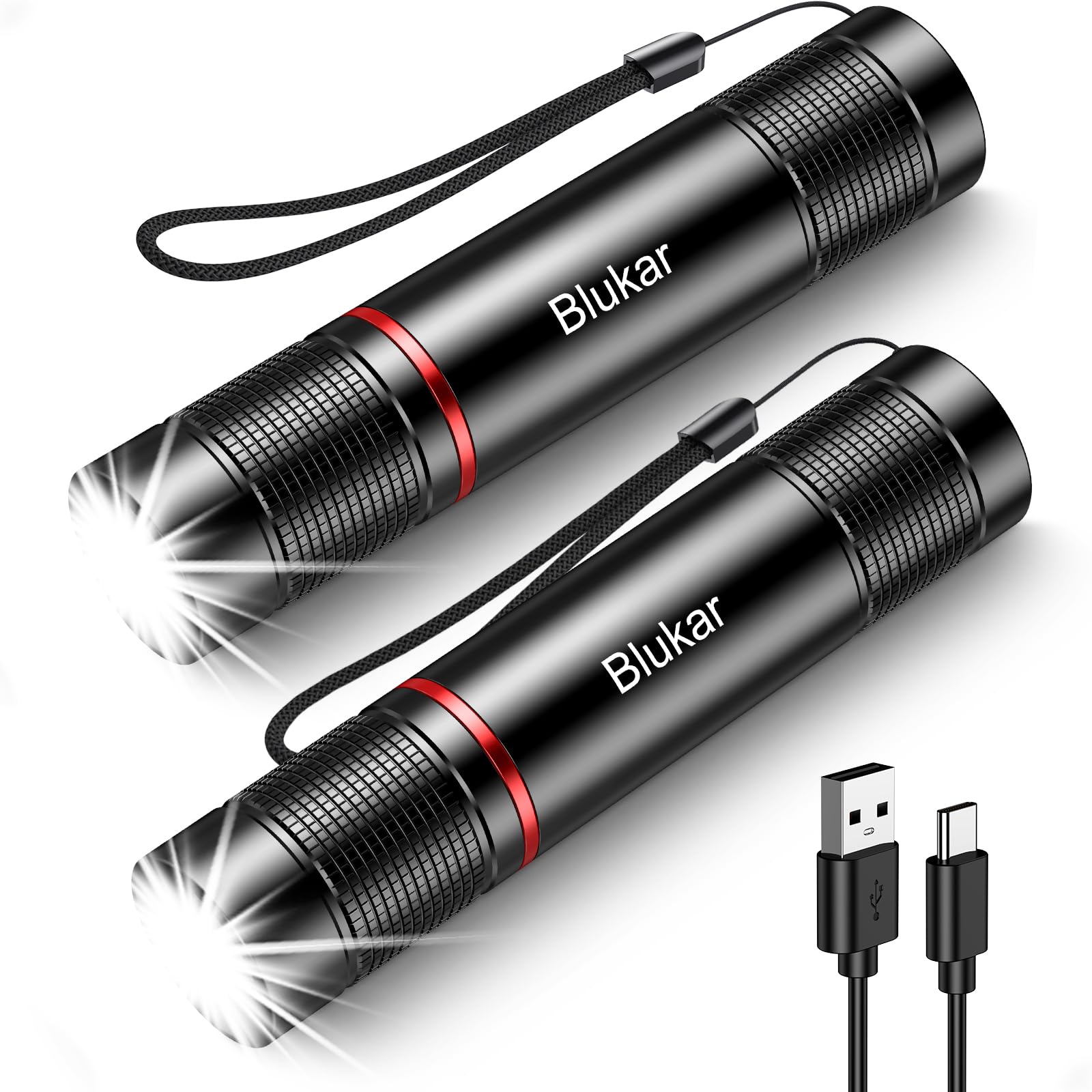 blukar flashlight rechargeable EDC Keychain Flashlight, 360L Mini Portable Flash Light C charging Blukar Rechargeable Flashlight 2 Pack,