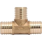 SharkBite 1-1/4 Inch Crimp Tee, Brass Plumbing Fitting, PEX Pipe, PE-RT, UC0835