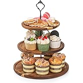 Elsjoy 3 Tier Wood Cupcake Stand, Large Acacia Cake Display Stand Wooden Tiered Dessert Stand, Rustic Cupcake Tower for Weddi