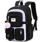 Laptop Backpack 15.6 Inch Kids Elementary Middle High School Bag College Backpacks Anti Theft Travel Back Pack Large Bookbags for Teens Girls Women Students (Black Purple)