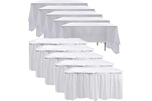 FRTZAL 5 Pack Plastic Table Skirts for Rectangle Tables with 5 Pack Table Cloths, Blue Tableskirts and 54" x 108" Tablecloths, Disposable Tablecloth Skirt Table Covers for Party Birthday Baby Shower