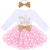 Baby Girls My 1st 2nd 3rd Birthday Polka Dots Dress w/Headband Long Sleeve Sequin Princess Tutu Cake Smash One Party Gown