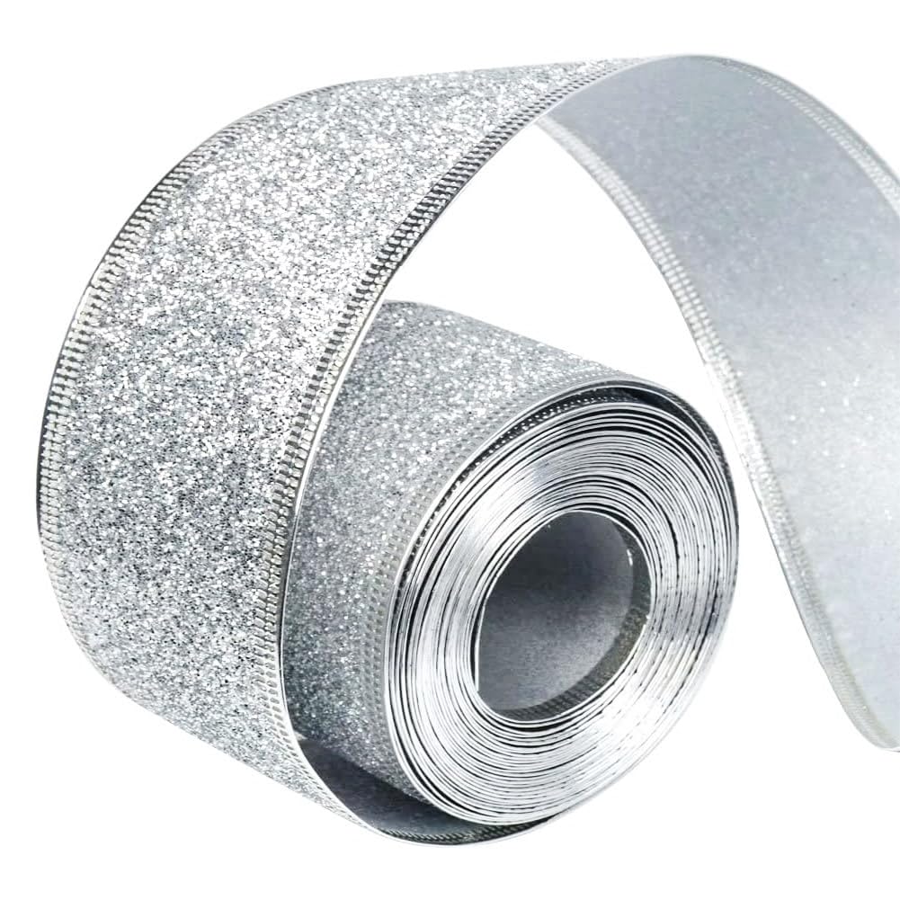 33Ft/10Meters Silver Glitter Christmas Ribbon Wreath Present Wedding Arts Crafts Gift Wrapping