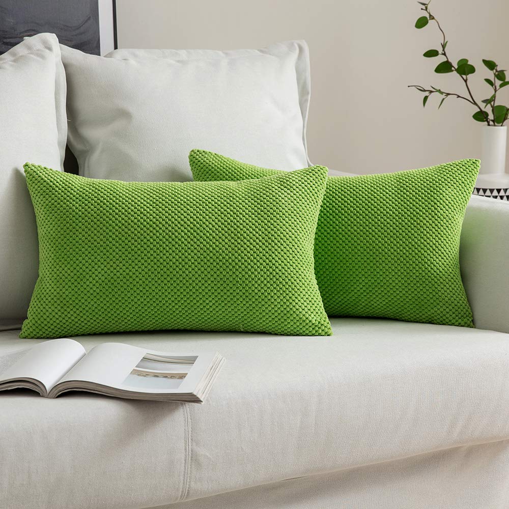 MIULEE Corduroy Cushion Cover Fabric Granule Throw Pillow Case Square Solid Home for Sofa Chair Couch Bedroom Decorative Pillowcases with Invisible Zipper 2 Pieces Apple Green 30x50cm 12x20 Inch