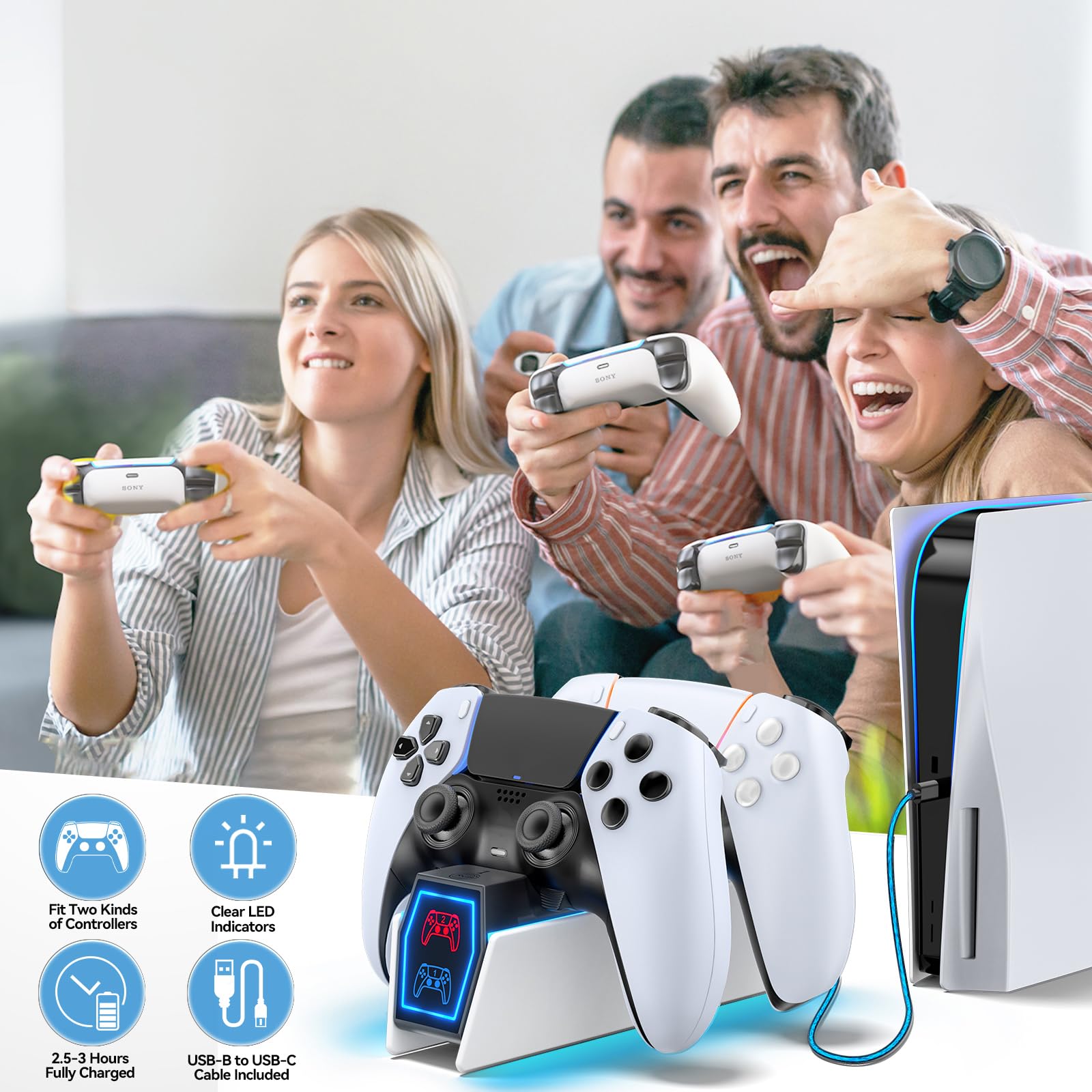 Tokluck PS5 Controller Ladestation, RGB PS5 Zubehör Ladestationen für PS5 Controller & Edge Controller, PS5 Charging Station Schnellladung für PlayStation 5 Dualsense 8