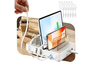SooPii HomeHub H1 Charging Station for Multiple Devices with 6 Retractable Cables（4*C+2*IP）,60W PD Charger Station for iPhone