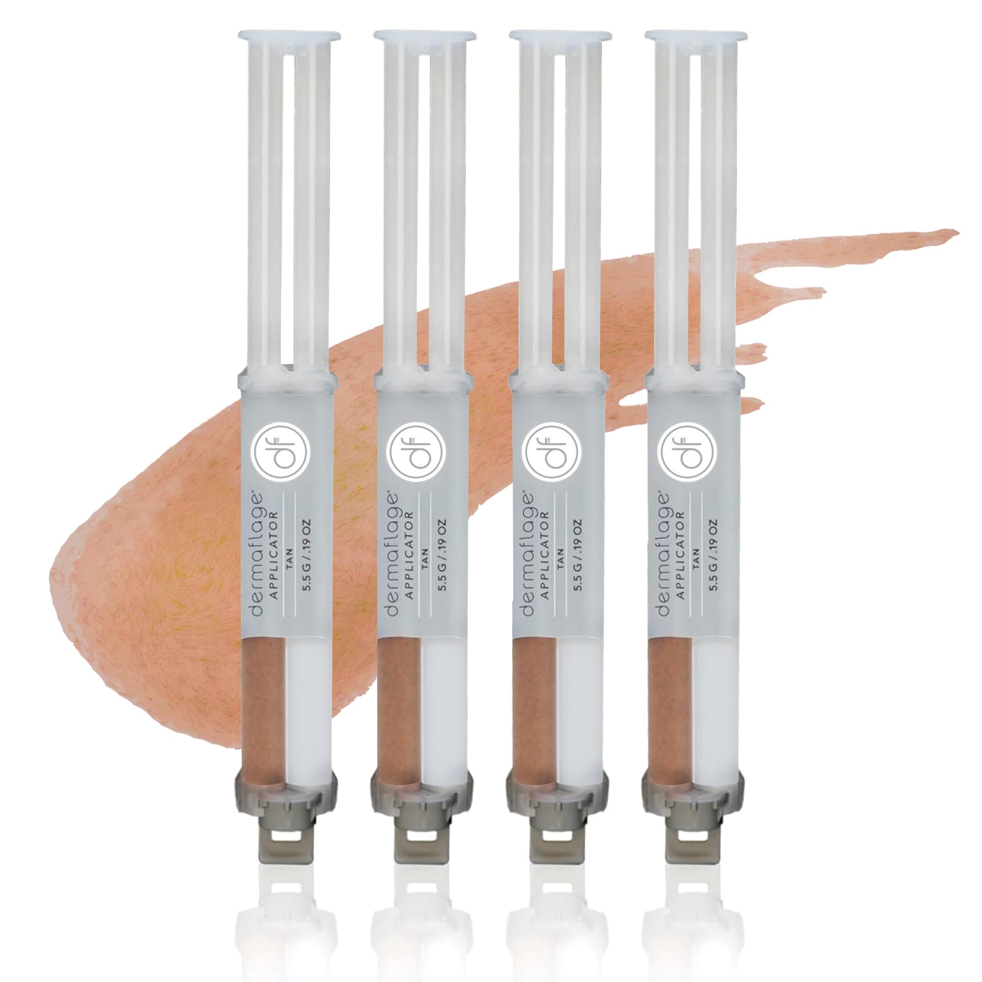 Dermaflage Topical Scar Filler Pack of 4 Refill Applicator (Tan) - Hollywood Silicone Scar Gel for Recessed Scars, Wrinkles, Discoloration & Deep Pockmarks (30 Applications)