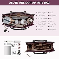 LOVEVOOK Laptop Tote Bag for Women,Leather Work