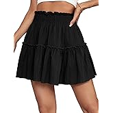 OPOIPIN Women's Summer Cute High Waist Ruffle Skirt Swing Beach Mini Skirt Solid Black Small