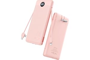 VRURC Portable Charger Power Bank with Wall Plug, 10000mAh Portable Charger with Built in Cables, PD 20W Fast Charging Portable Charger with Cords External Charger Travel Accessories-Pink(1 Pack)