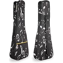 Custodia Per Ukulele Concert Con Note Musicali - Zaino Impermeabile Nero - Foto 8